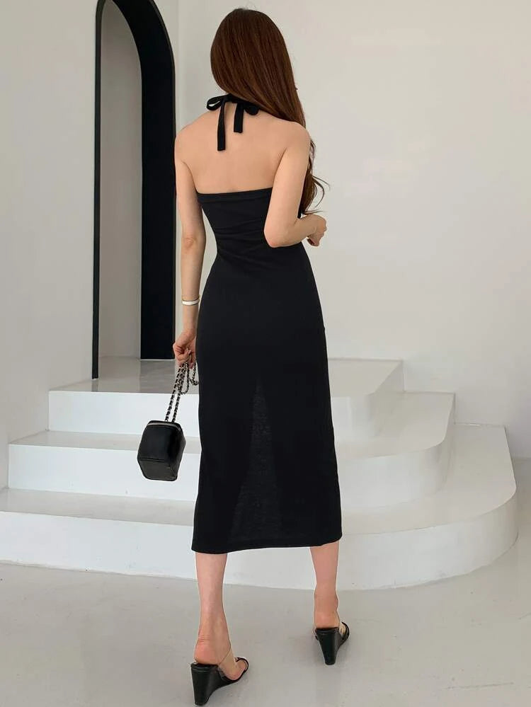 Emora Black Slit Dress