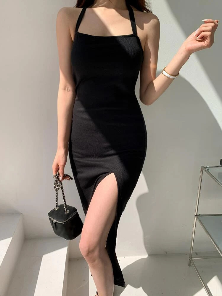 Emora Black Slit Dress