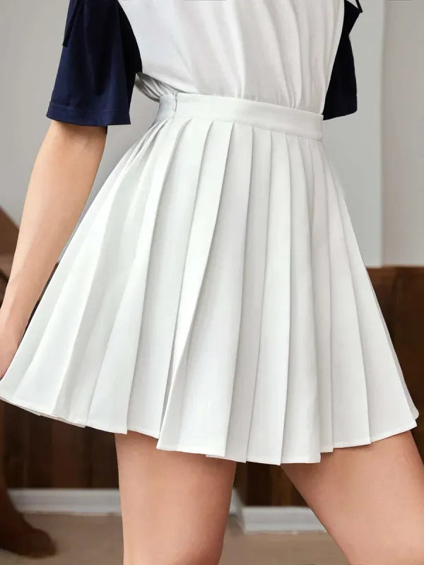 Dani High Waist Solid Pleated Skirt