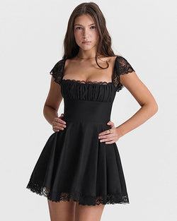 Ashley Lace Detailing Short Black Dress