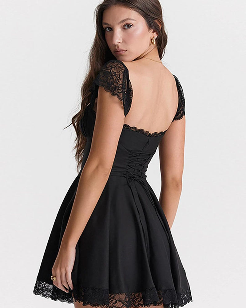 Ashley Lace Detailing Short Black Dress