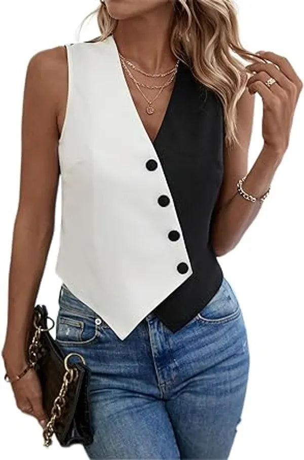 Pauline Button-Front Vest Blazer