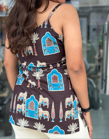 Ethnic Block Print Sleeveless Top