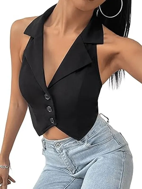 Tessa Button-Front Crop Blazer