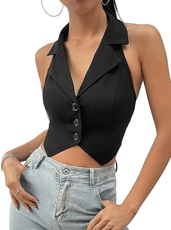 Tessa Button-Front Crop Blazer