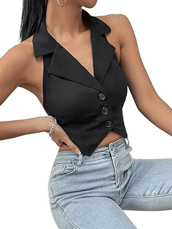 Tessa Button-Front Crop Blazer