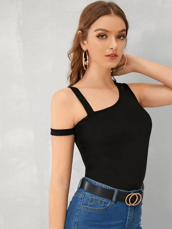 Juno Asymmetrical Neck Cutout Top