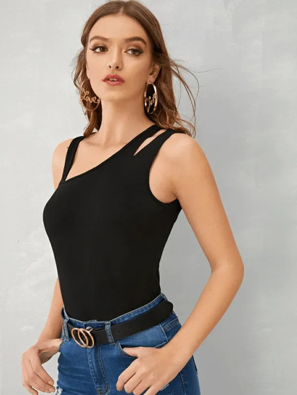 Juno Asymmetrical Neck Cutout Top