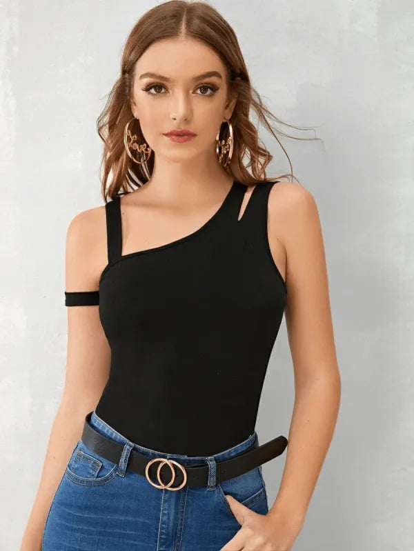 Juno Asymmetrical Neck Cutout Top