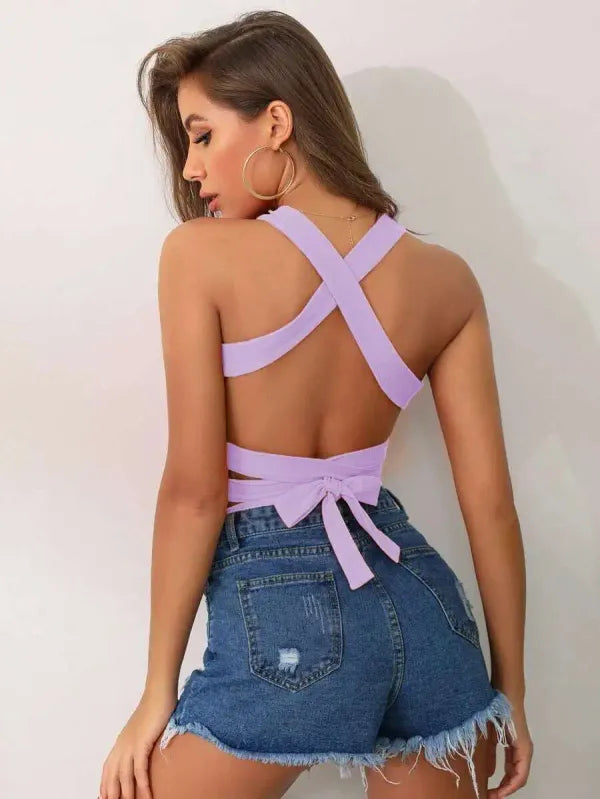 Presley Crisscross Tie Backless Crop Top