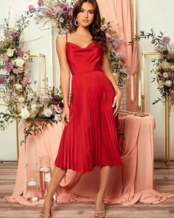 Rosy Draped Pleated Cami Dress