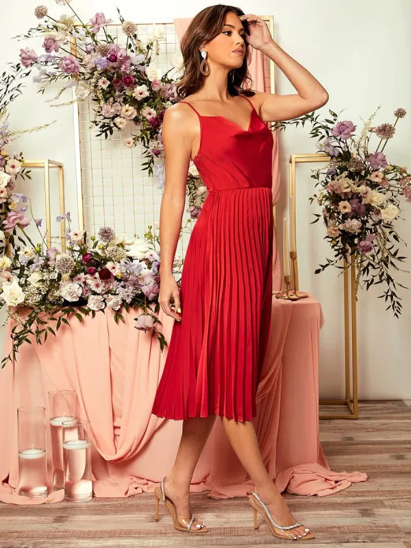 Rosy Draped Pleated Cami Dress