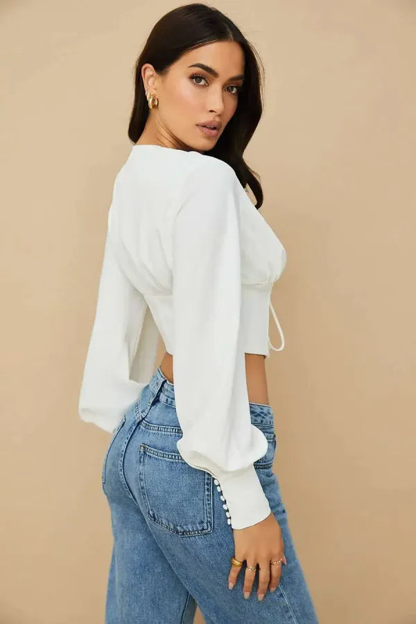 Vera White Lace-Up Corset Top